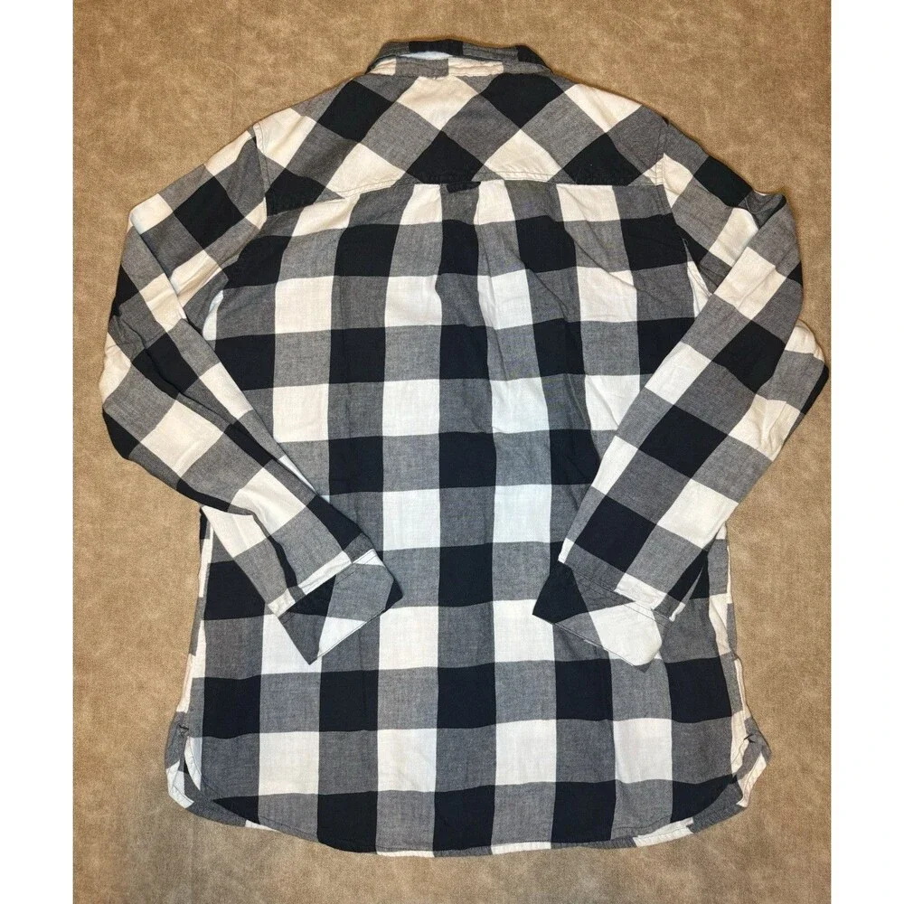 Sonoma Womens Black Plaid Shirt Plaid Long Sleeve Collared Size MEDIUM